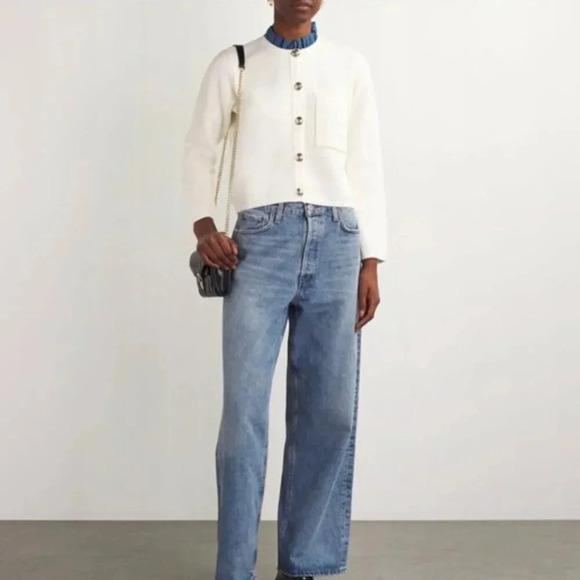 Sandro Women's White Wool-blend Detachable Collar Cardigan - Picture 2 of 10